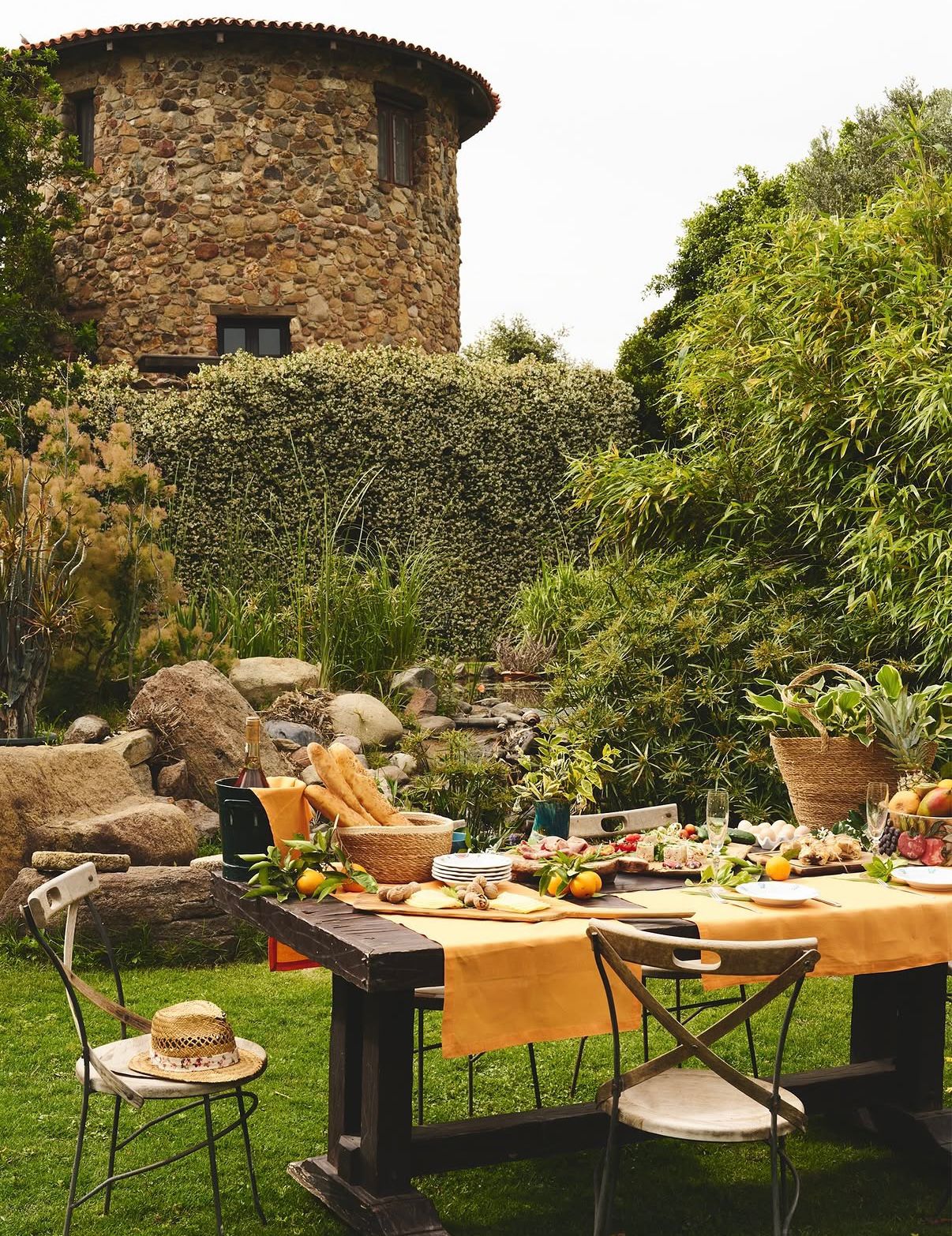 Garden feast beside the stone windmill