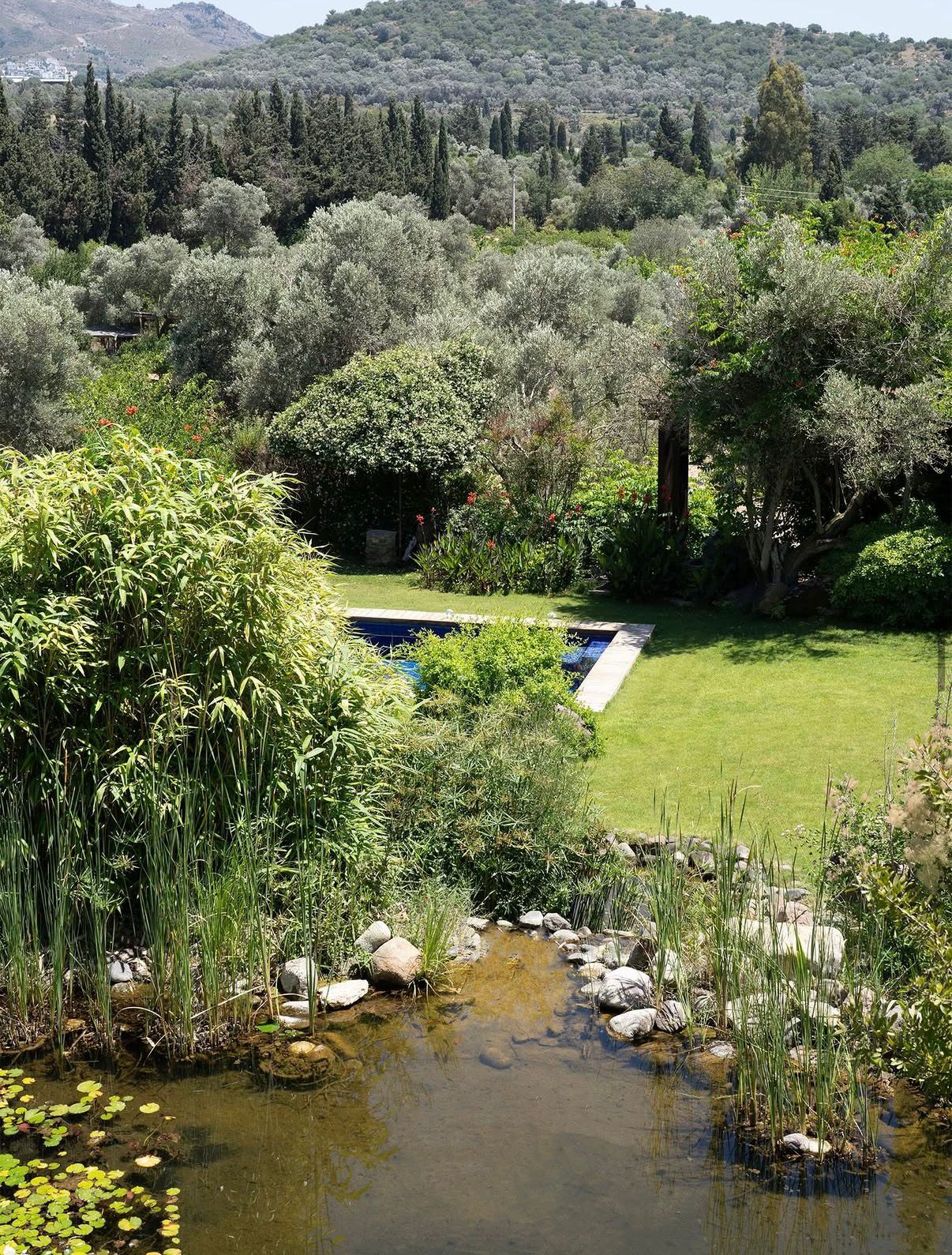 Pool and pond overlooking the Bodrum hills